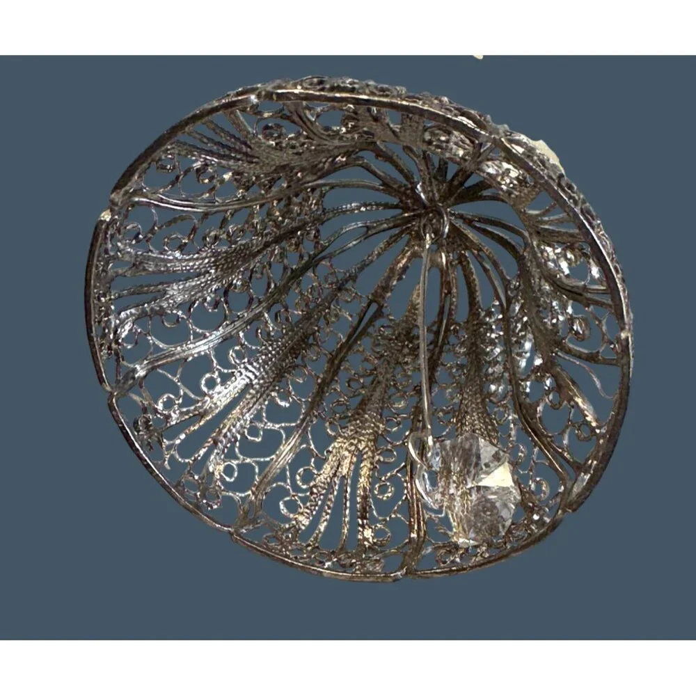 Vintage Silverplate Filigree Bell Ornament With Crystal Clapper 2.25" Holiday De - Picture 7 of 7